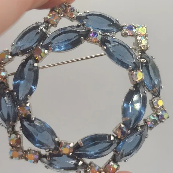 Vintage‎ Rhinestone Brooch Blue AB Open Back